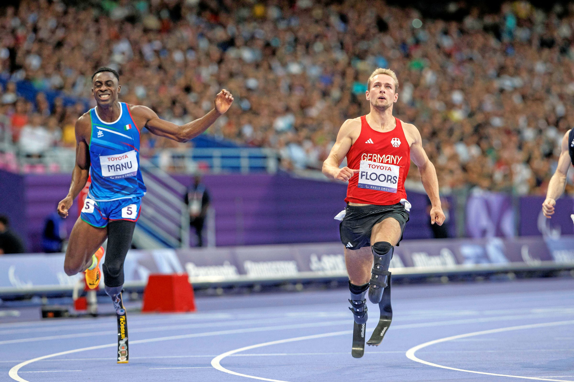 Der Leverkusener Johannes Floors (r.) lief in Paris über 100 Meter auf Platz vier.