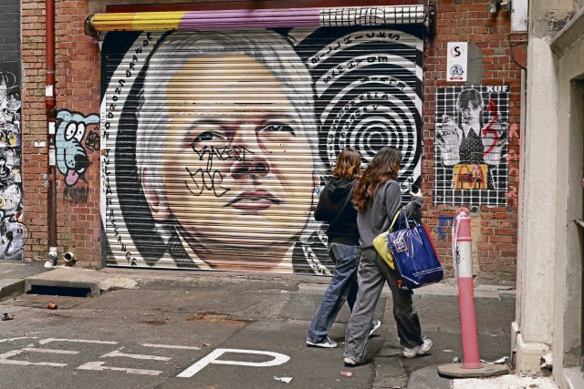 Wandbild von Julian Assange in Meibourne in Australien, dem Heimatland des Wikieaks-Gründers.