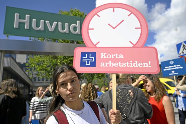 Streikaktion vor dem Krankenhaus von Danderyd in Stockholm.
