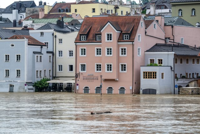Die überschwemmte Altstadt von Passau, Anfang Juni 2024.