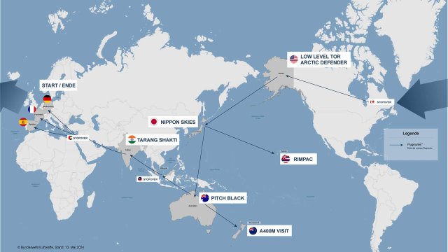 Weltumrundung mit Tornados und Eurofightern: die Bundeswehr und ihre Flugrouten während der Manöverserie »Pacific Skies« von Mitte Juni bis Mitte August