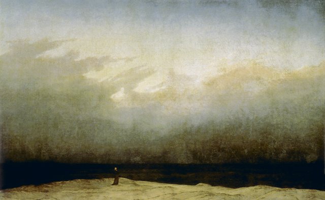 Caspar David Friedrich: Der Mönch am Meer, 1808–1810 (Zustand vor der Restaurierung), Öl auf Leinwand, 110 × 171,5 cm