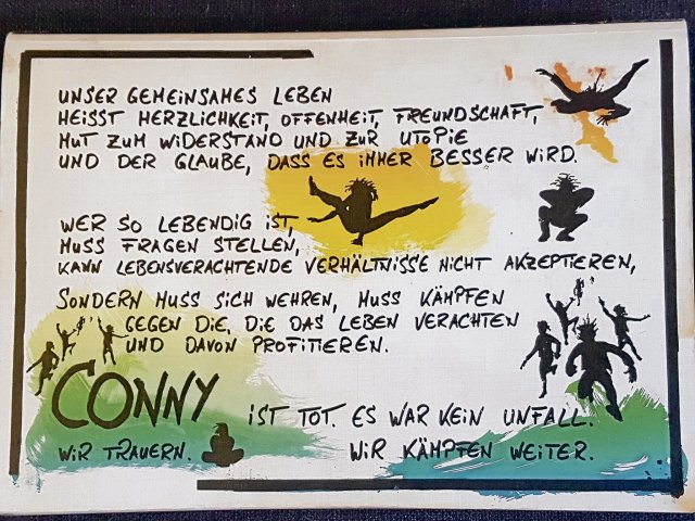 Plakat zu Conny Wessmanns Tod